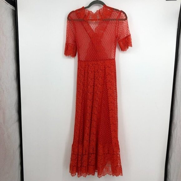 Maje Paris Revanti Red Lace v-neck short sleeve  maxi dress size 1 (small) - Picture 5 of 16